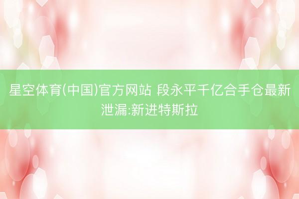 星空体育(中国)官方网站 段永平千亿合手仓最新泄漏:新进特斯拉